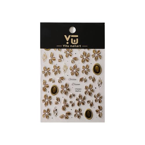 5D Embossed Light Brown Floral Nail Art Stickers Gilded Devil Flower Decals
