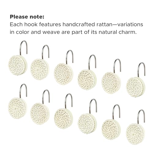 Boho Woven Rattan Shower Curtain Hooks - Set of 12