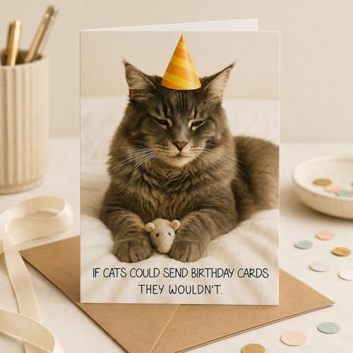 Funny Cat Birthday Card with Envelope - Hilarious 5x7 Card for Cat Lovers