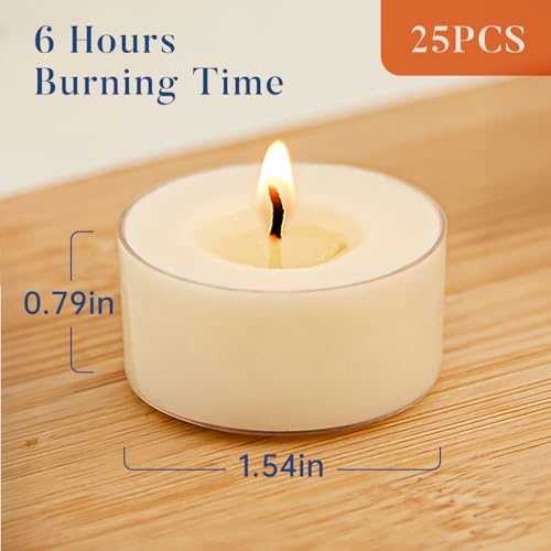 Crenovo Unscented Soy Tea Lights Candles - 6 Hour, 25 Pack