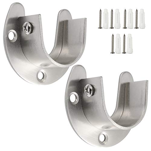 Heavy Duty Closet Rod Holders - 1 1/4 Inch Supports (2 PCS, Silver)