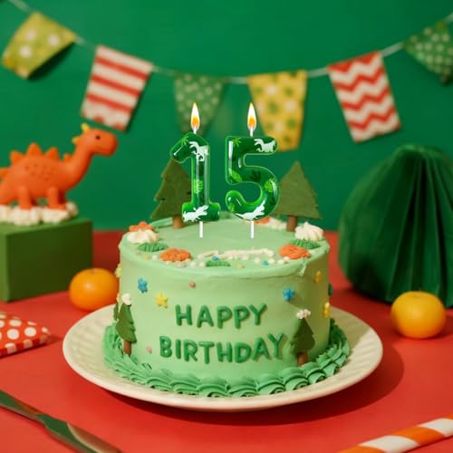 Number 5 Dinosaur Birthday Candle - Green Jungle Theme Cake Topper