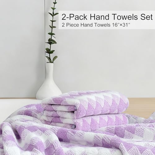 Light Purple Diamond Hand Towels Set - 2 Pcs (16"x31") Soft & Absorbent