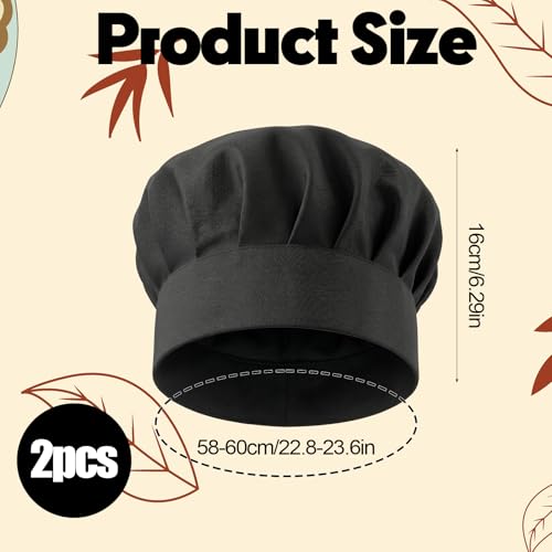 2-Pack Adjustable Black Chef Hats for Men & Women - Reusable
