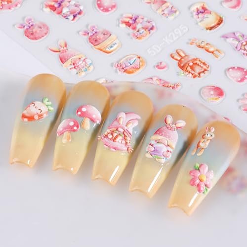 5D Embossed Easter Rabbit Nail Art Stickers Decals - 5 Sheets