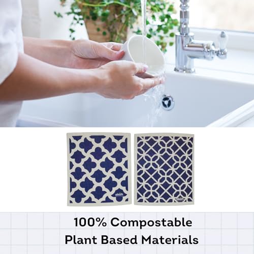 EKOH Swedish Dishcloths - Geometric Navy 2-Pack, Reusable Eco-Friendly