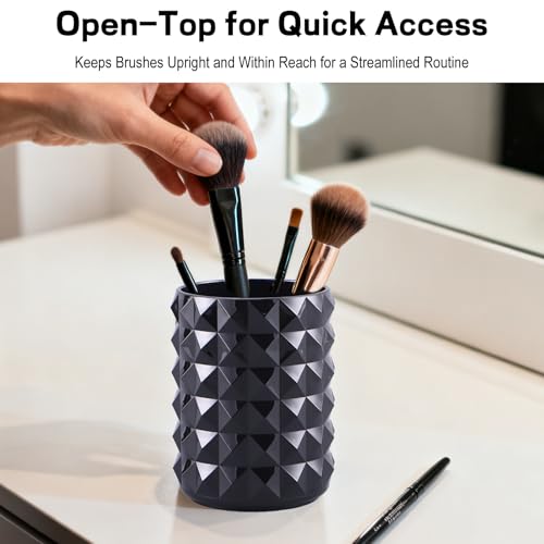 YAFIYI Acrylic Makeup Brush Holder - Black Clear Cosmetic Organizer for Vanity