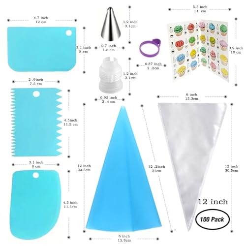 GEMLON 12-Inch Piping Bags and Tips Set - 100-Piece Cake Decorating Kit