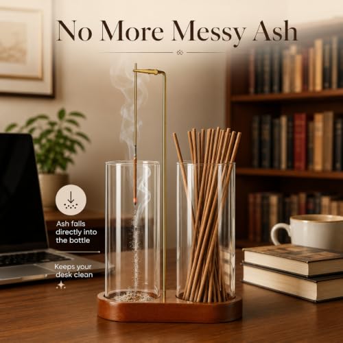 Wooden Incense Holder with Glass Bottles for Ash Collection