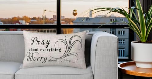 NIDITW Inspirational 12x20 Inch Cotton Linen Throw Pillow Cover - Pray About Everything