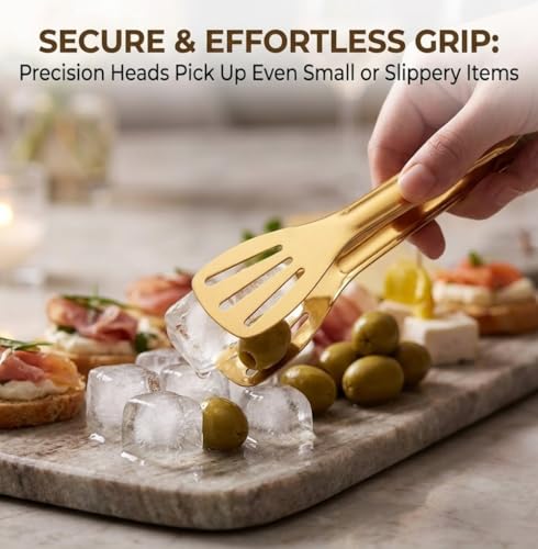 JXHAPY Gold Serving Tongs - 6 Pack Stainless Steel Buffet Tongs