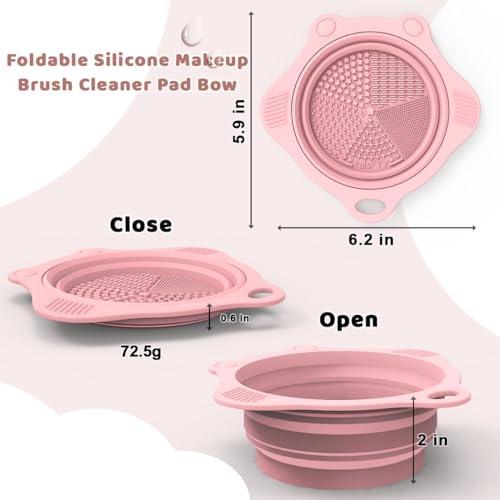 Foldable Silicone Makeup Brush Cleaner Pad - Portable Pink Mat Scrubber