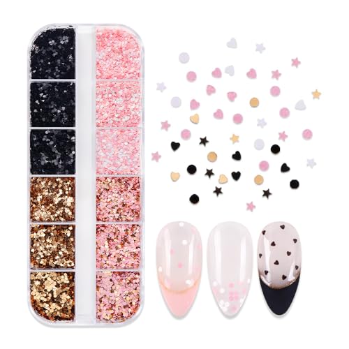 Holographic 3D Heart Nail Glitter Sequins 12-Grid Manicure Set