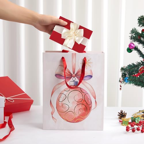 Jotique 4-Pack Pink Christmas Gift Bags with Tissue Paper, Medium