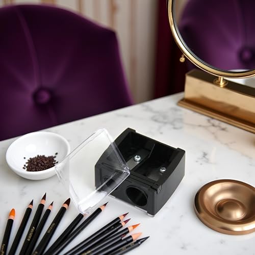 Dual Hole Makeup Pencil Sharpener with Cover and Shaving Catcher
