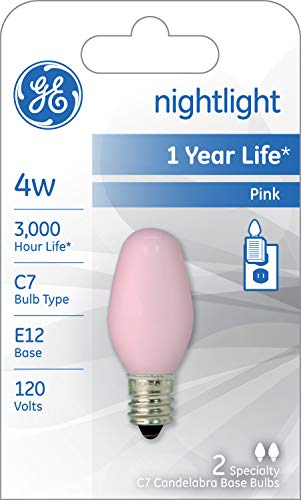 GE 4-Watt Pink C7 Night Light Bulb, 14-Lumen, 2-Pack