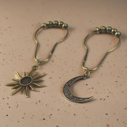 Celestial Shower Curtain Hooks - 12 Pack Sun & Moon Decor
