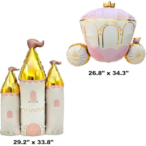 Princess Castle and Carriage Foil Balloons Set - 3pcs