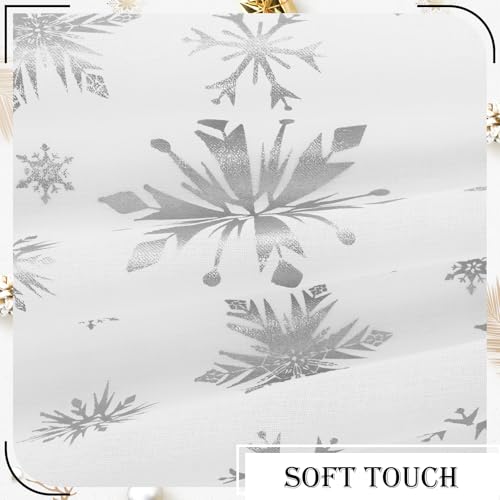 Christmas Sheer Curtains with Snowflake Foil Print, 52W x 63L, 2 Panels - White-Silver