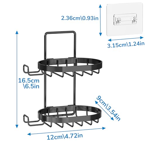 MASADI 2 Tier Black Soap Dish Holder with Hooks - Stainless Steel Shower Caddy