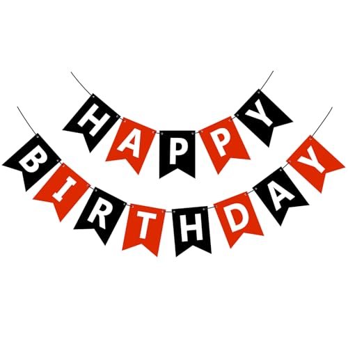 Black & Red Happy Birthday Banner Sign - Personalised Name Garland for Party Decorations