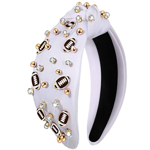 Football Headband for Women Rhinestone Jeweled Game Day Hair Accessory