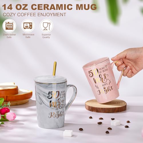 Pink & Grey 50th Wedding Anniversary Gift Set for Couples - Mr & Mrs Right Mug