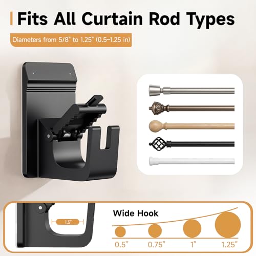 CTBOM No Drill Curtain Rod Brackets - 2Pcs Black, 30LB Capacity