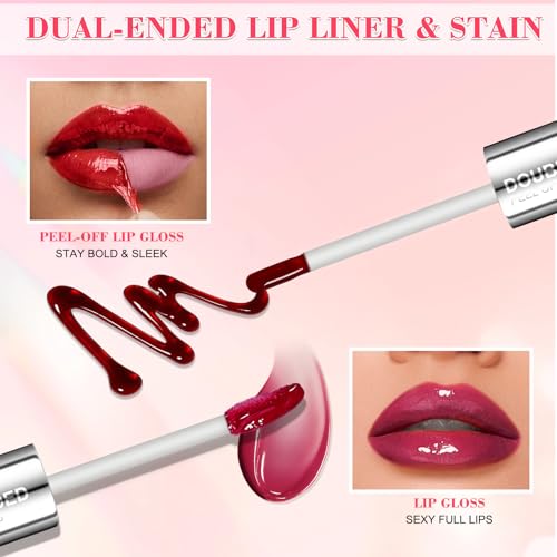 Aubelnmay Dual-Ended Peel-Off Lip Stain & Liner, Waterproof Long-Lasting Red Bean Paste
