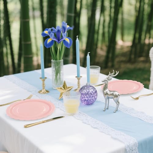 Pink Scalloped Paper Plates - 50 Pcs 7 Inch Disposable Dinner Plates for Parties