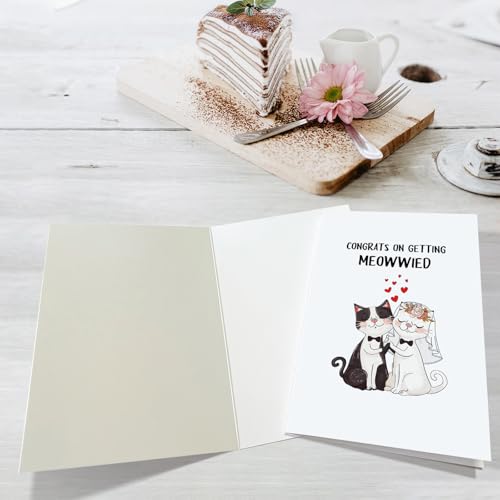 Funny Cat Wedding Card for Couples & Engagement - Cute Meow Design