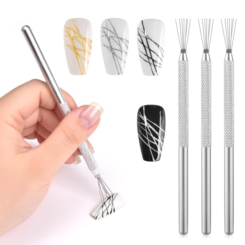 3-Piece 7-Pin Nail Liner Tool Bendable Ultra-Thin Stripe Nail Art Brush Set