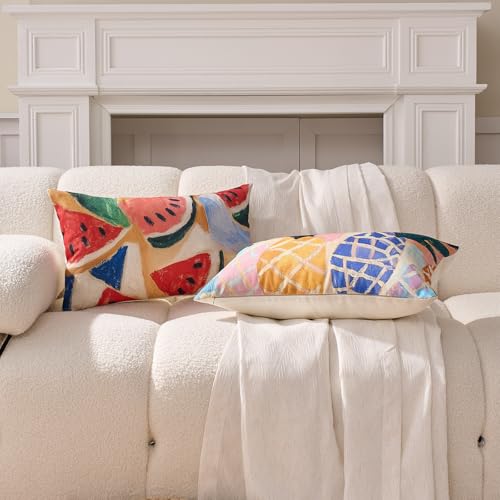 Summer Fruit Throw Pillow Covers Set of 2 12x20 Inches - Artistic Canvas-Like Decor