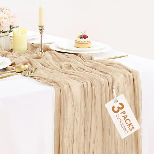 Champagne Gold Boho Cheesecloth Table Runner 120 Inch 3-Pack - Summer Wedding Party Decor