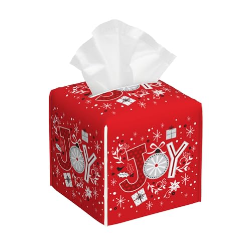 Square Leather Tissue Box Cover - Merry Christmas Snowflake Design