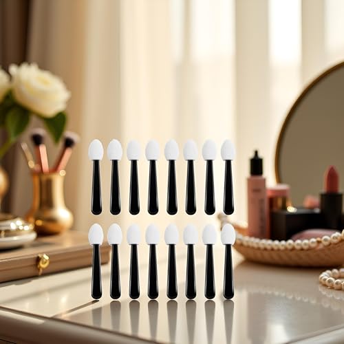 100 Pcs Black & White Eyeshadow Sponge Applicators - Dual Sided Sticks