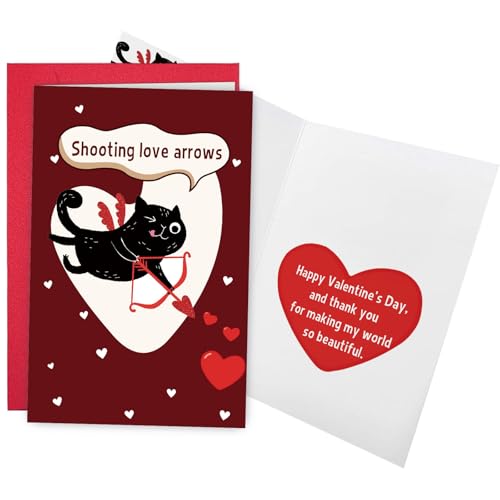 Funny Black Cat Valentine's Day Card for Couples - 8x5.3 inches