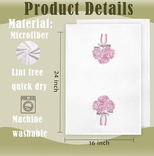 Pink Bow Hydrangea Decorative Hand Towels, 16x24 Inch Set of 2