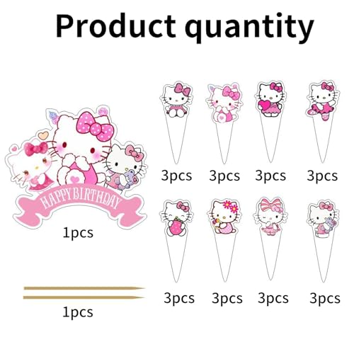 25 Pcs Pink Anime Birthday Cake & Cupcake Toppers Set