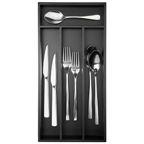 Bamboo Silverware Organizer Tray with 4 Deep Compartments