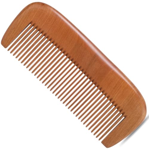 Wooden Beard Comb for Men Fine Tooth Peachwood Grooming Comb with Pouch