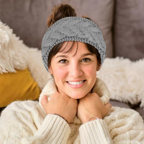 KIUEZIR 3-Pack Winter Knit Headbands Fleece Lined Ear Warmers