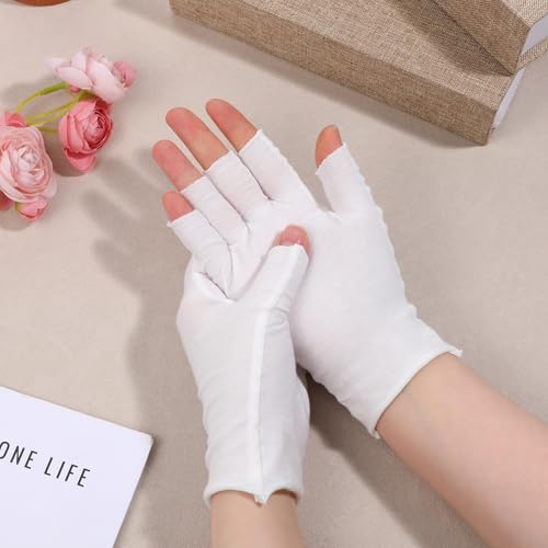 HJZHII 6 Pairs White Cotton Fingerless Moisturizing Gloves for Dry Hands Eczema