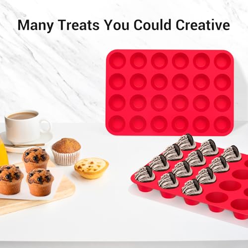 Redfly 2-Pack Silicone Mini Muffin Pan, 24-Cup Cupcake Molds for Baking
