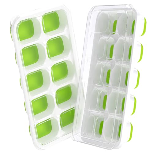 DOQAUS Silicone Ice Cube Tray with Lids - 2 Pack Stackable BPA-Free