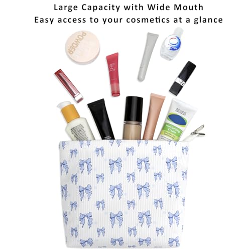 JINSI Corduroy Bow Makeup Bag - Large Travel Cosmetic Pouch & Organizer