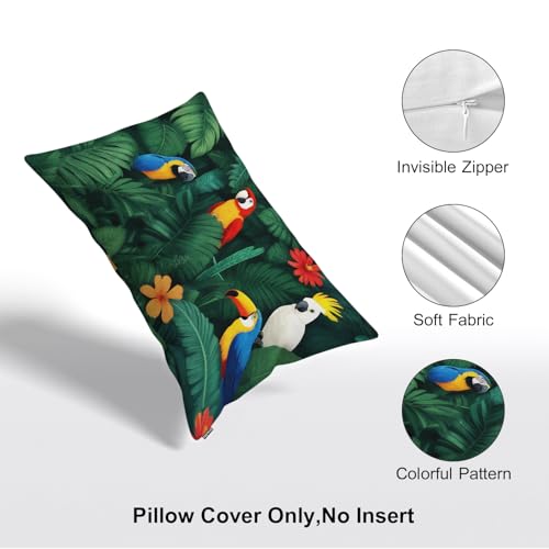 Tropical Plants Birds Throw Pillow Cover - 20x30 Inches, Cute Decor