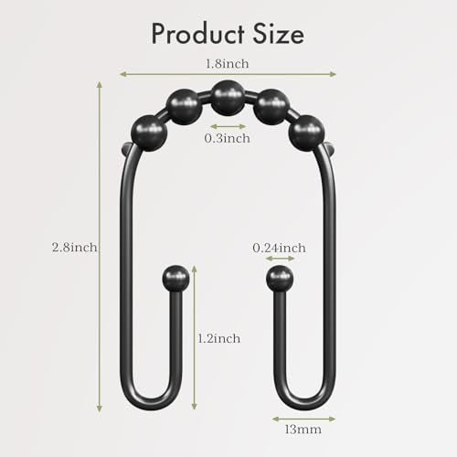 AmazerBath Double Shower Curtain Hooks - Rust Proof Matte Black Rings (12pk)
