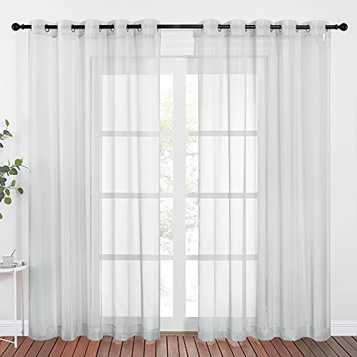 NICETOWN Light Gray Sheer Curtains, Grommet Top, Set of 2 - 70" W x 84" L