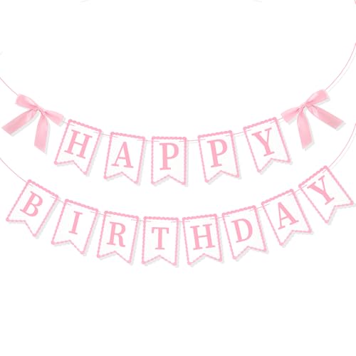 Pink Happy Birthday Banner with Bows | Party Decoration Set